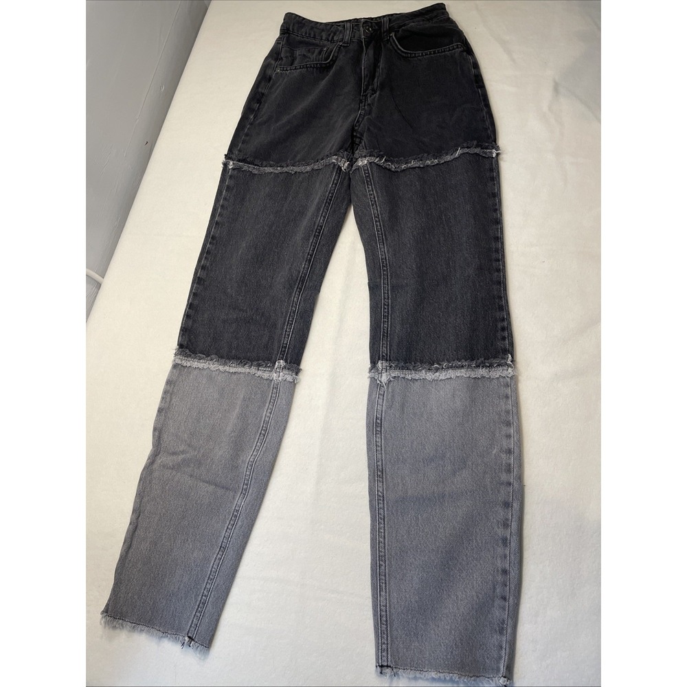 RAGGED Priest Women's Black and Grey Stripe Panel Mom Jeans size 24